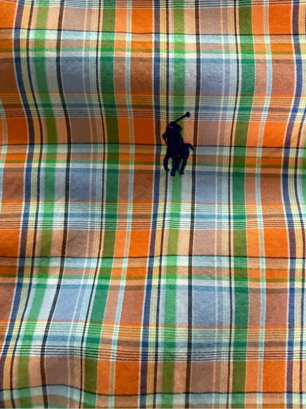 Ralph Lauren Boys Orange, Blue & Green Plaid Button-Down Shirt. Size medium.